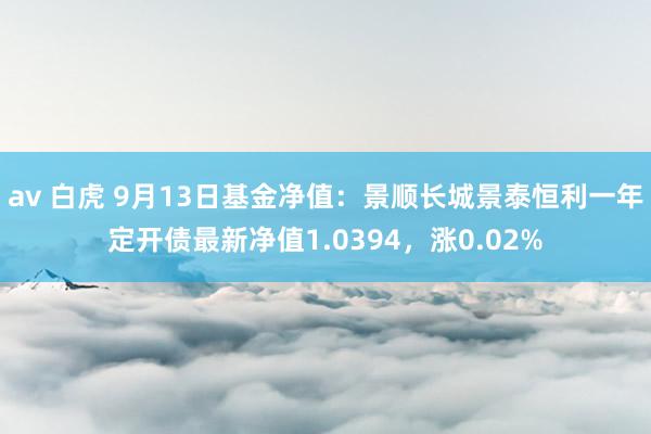 av 白虎 9月13日基金净值：景顺长城景泰恒利一年定开债最新净值1.0394，涨0.02%