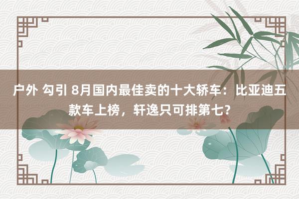 户外 勾引 8月国内最佳卖的十大轿车：比亚迪五款车上榜，轩逸只可排第七？