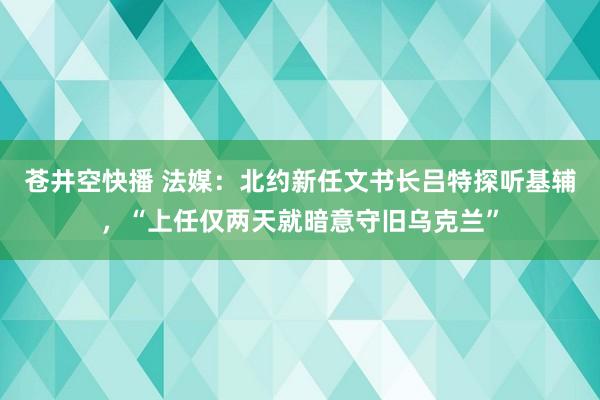 苍井空快播 法媒：北约新任文书长吕特探听基辅，“上任仅两天就暗意守旧乌克兰”