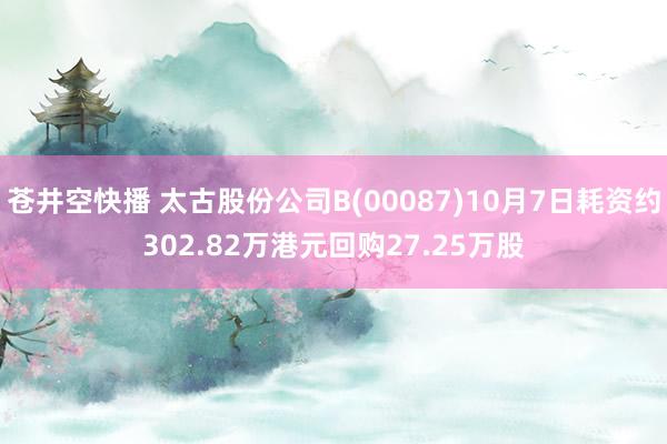 苍井空快播 太古股份公司B(00087)10月7日耗资约302.82万港元回购27.25万股