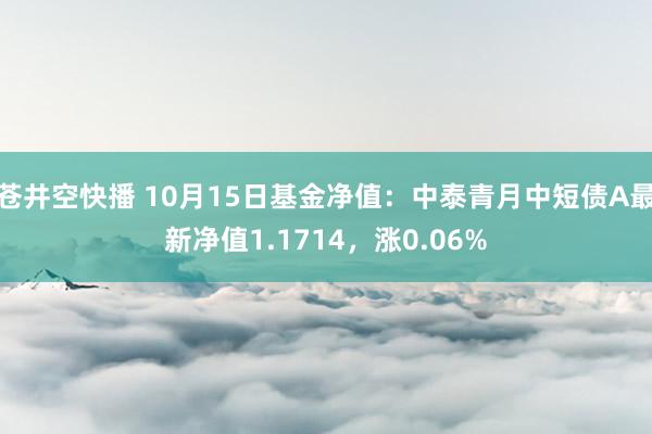 苍井空快播 10月15日基金净值：中泰青月中短债A最新净值1.1714，涨0.06%