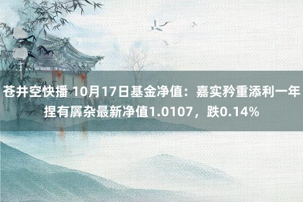 苍井空快播 10月17日基金净值：嘉实矜重添利一年捏有羼杂最新净值1.0107，跌0.14%