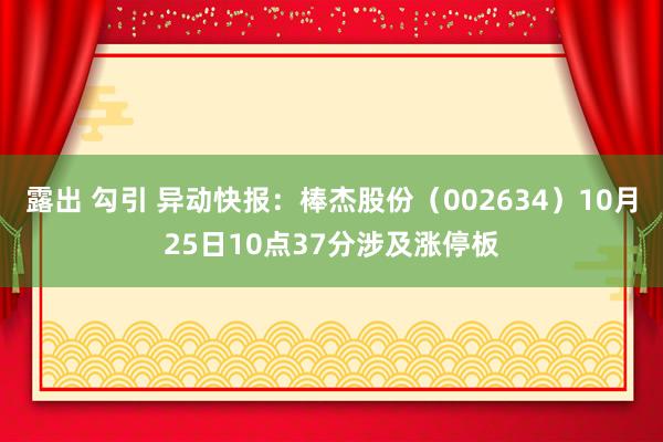 露出 勾引 异动快报：棒杰股份（002634）10月25日10点37分涉及涨停板